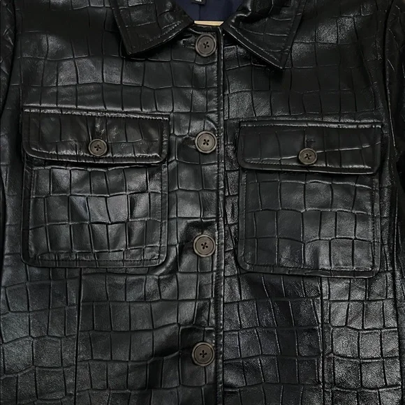 New! J. Crew Collection Lady Jacket in Croc-Embossed Black Leather - Picture 6 of 11